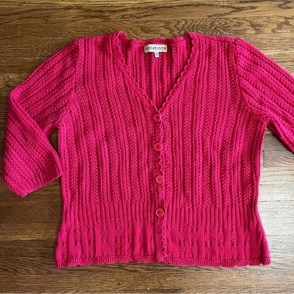 vtg y2k eyelet cardigan sweater Cotton M L cropped Red - Picture 1 of 6
